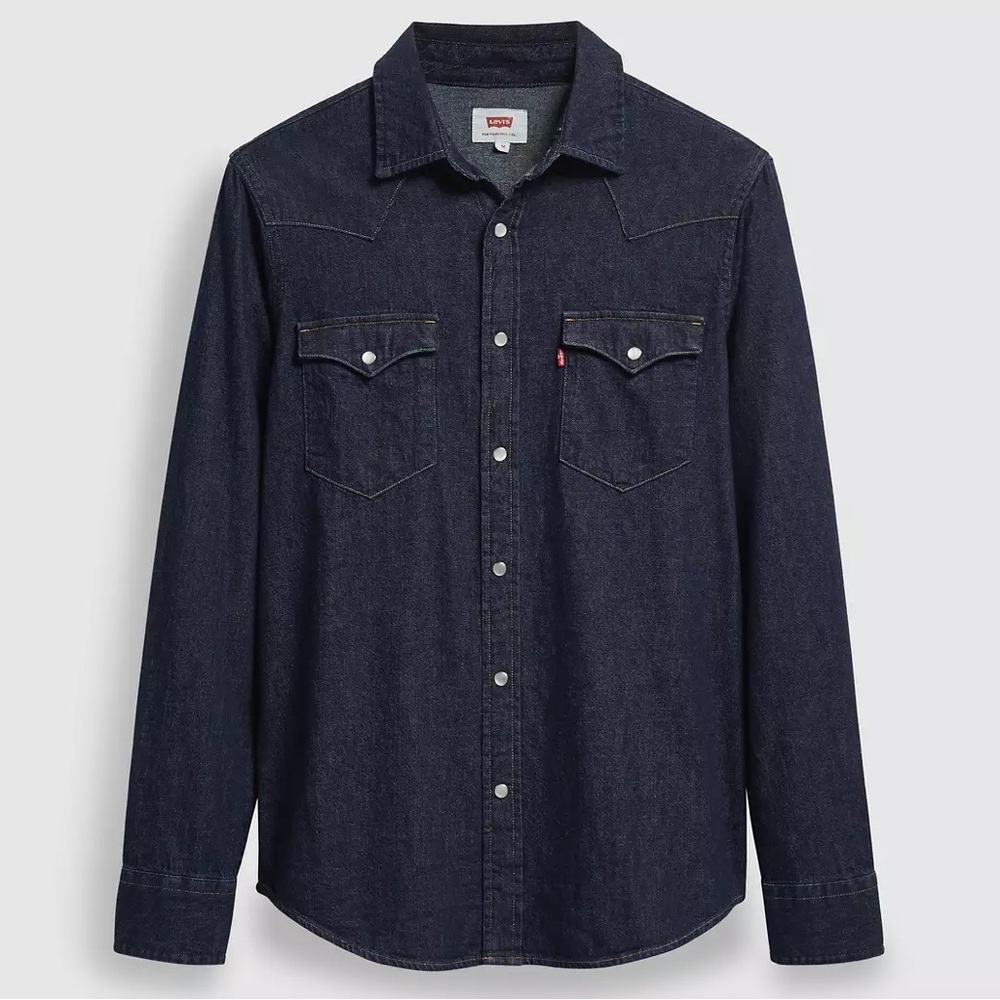 Levi’s Classic Western Denim Shirt in Red Cast Rinse Dark Wash - Size XXL